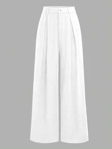 EMERY ROSE Plus Size Pleated Detail Versatile Office Pants Fall - White - View 1