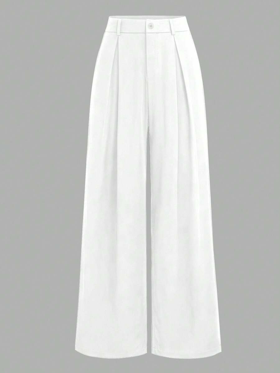 EMERY ROSE Plus Size Pleated Detail Versatile Office Pants Fall - White - View 1