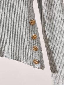 Franclia 2 件套女士休闲通勤装 - 长袖直筒裤和罗纹针织修身 T 恤套装 - 灰色 - 查看 4