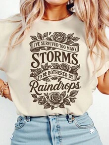 EMERY ROSE I've Survived Too Many Storms Printed Casual Plus Size T-Shirt - Beige - View 3