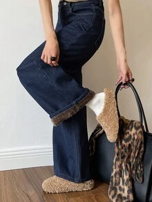 DAZY 女士直筒休闲保暖牛仔裤，冬季款