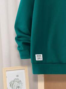 SHEIN Conjunto de sudadera con capucha y pantalones de chándal para adolescentes, estilo escolar casual, cómodo y de moda, versátil, tela suave, adecuado para uso diario, escuela, salidas, deportes al aire libre, otoño/invierno, vuelta al colegio, adecuado para vacaciones - Verde Oscuro - Ver 8