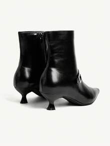CUCCOO CHICEST 女士时尚小猫跟百搭风格百搭条纹金属装饰拉链及膝靴 - 黑色 - 查看 11