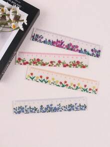 1 件/4 件，植物透明尺，花尺，亚克力尺 5.91 英寸学校尺，带厘米，适合学校和办公室需求！