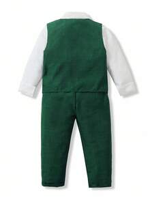 SHEIN Bộ vest nam 2 món, thiết kế cúc chéo bất đối xứng, thích hợp cho đám cưới - Màu xanh lá cây đậm - Xem 2