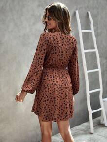 SHEIN Clasi Women's Ditsy Floral V-Neck Long Sleeve Elegant Midi Dress Fall Cloth For Women