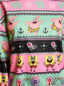 SpongeBob SquarePants | SHEIN Women's Casual Cartoon Pattern Color Block Crew Neck Long Sleeve Sweatshirt, Fall/Winter Pullover Outfit Christmas Cute Sweatershirt