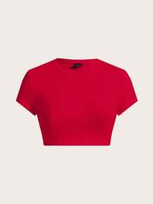 SHEIN EZwear 3pcs/Set Women's Round Neck Short Sleeve Tight-Fitting Cropped T-Shirt With Bowknot & Cherry Print, Suitable For Summer Suitable For Going Out