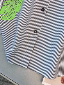 GlowEve CURVE Plus Size Casual Striped Floral Print Shirt - Mint Green - View 3
