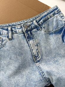 Comfortcana EZwear 女式性感修身弹力蝴蝶结装饰蓝色高腰喇叭牛仔裤 - 藍色 - 查看 3