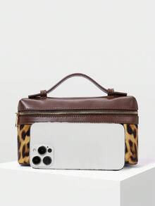 MOTF PREMIUM Bolso de mano con asa superior de piel sintética con estampado de leopardo - Café - Ver 4