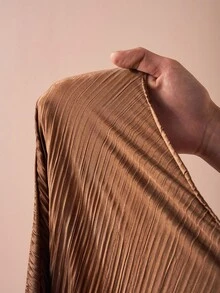 Zivah Rochie plisată cu mâneci lungi, decolteu în V adânc, cu talie scobită, vară și început de toamnă 2025, model nou