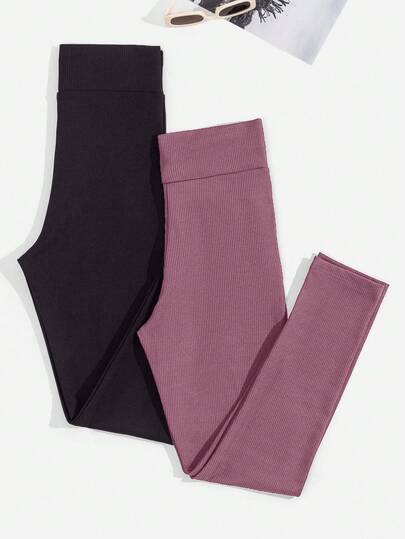 EURMUSE Women's Solid Color Minimalist Daily Leggings Multipack