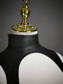 SHEIN ICON 女士万圣节PU镂空性感无袖金属装饰上衣，黑色上衣 - 黑色 - 查看 5