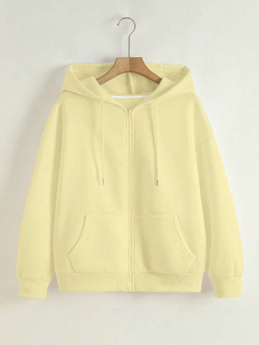 INAWLY Women's Solid Color Long Sleeve Zip Front Drawstring Pocket Sweatshirt, Autumn