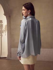 MOTF PREMIUM 女士宽松浪漫蝴蝶结领衬衫 - 淡紫色 - 查看 3