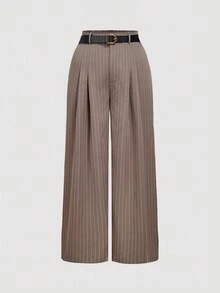 SHEIN MOD Pantalones de traje versátiles de talle grande para mujer, de pierna recta, aptos para uso casual/formal, para trabajo, uso diario, otoño/invierno - Gris - Ver 12
