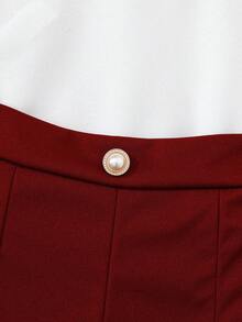 2pcs Young Girl Elegant Cap Sleeve Top And Bell Bottom Pants Set, Summer - Burgundy - View 5