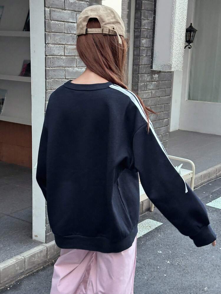 Teen Girls Loose Casual Fleece Sweatshirt, Sporty Colorblock Drawstring Sweatshirt, Autumn,Winter