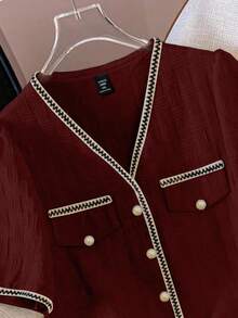 GlowEve CURVE Plus-Size Women's Woven Elegant Holiday Summer Shirt - Red - View 5