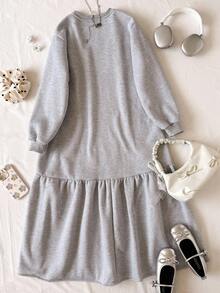 Girls' Casual Long Sleeve Dress With Rhinestone Pattern, Lace Bow Decor, Suitable For Walking, Travel, Shopping, Vacation, Can Be Paired With Jacket, Vest Fall Winter - Grey - View 2