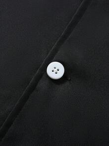 Manfinity Homme 男式撞色饰边前扣领短袖厨师衬衫 - 黑色 - 查看 4