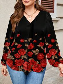 Glamance Whitebread Bluse nere oversize da donna, maniche lunghe, scollo a V, casual, con stampa floreale e di piante su tutto il capo, per outfit estivi da donna, top estivi, per uscire, per l'ufficio, per uscire, per il business casual, per l'ufficio, per l'autunno e l'inverno, per viaggiare, per l'aeroporto, per lo streetwear, per l'autunno, modeste, per il ritorno a scuola, per il lavoro, eleganti, per il Capodanno, collezione di abbigliamento chic e alla moda - nero - Visualizzare 3