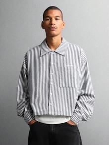 SUMWON Camisa casual de manga larga con botones y bolsillo, de corte regular, de algodón, a rayas clásicas, para hombre, para uso profesional y de oficina, en colores gris y blanco, para primavera y otoño - Azul - Ver 6