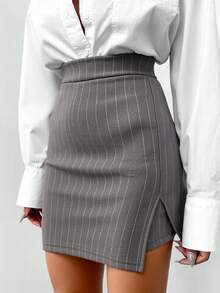 RueChic Vertical Striped Split Skorts - Light Grey - View 3