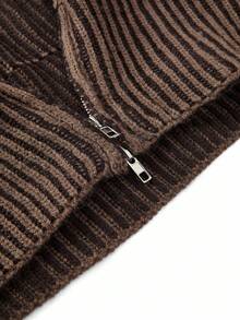 Y2Kool BiGraphic Cárdigan con cremallera y hombros descubiertos en color caqui para mujer, suéter corto de color marrón otoñal con hombros descubiertos, suéter con cremallera para mujer, cárdigan corto acanalado, idea de combinación para el invierno - Caqui - Ver 5