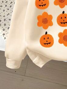 Vintaside Kids 女婴休闲时尚可爱仿皮草效果南瓜和花朵印花圆领卫衣，秋冬装，万圣节装 - 彩色 - 查看 4