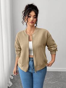 SHEIN PETITE CURVE Plus Size Casual Solid Color Jacket, Autumn/Winter Fall - Apricot - View 6