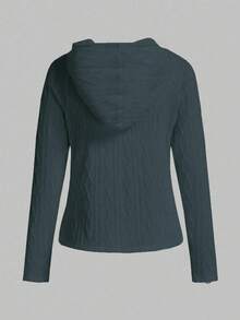 EMERY ROSE Chaqueta con capucha de unicolor y textura casual y versátil para mujer - Azul - Ver 2