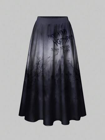 Goth Gonna larga e comoda con stampa gotica e scura, adatta per Ognissanti, taglie comode