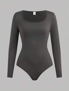 SHEIN Girlism Teen Girl Solid Color Square Neck Long Sleeve Casual Jumpsuit Fall Winter - Grey - View 10