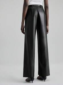 Ontre 2025 Women's Pants PU Material High Elasticity,Black,Autumn,Elegant,Night Side Slit Real Pockets Business Casual Office Wear Modern Urban Daily Style - Black - View 3