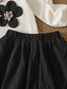 Playful Pals Young Girl Fuzzy Knit Crew Neck Long Sleeve Top And Solid Color Elastic Waist Skirt Set, Autumn/Winter Fall - Multicolor - View 5
