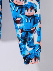 SHEIN 2 piezas Conjunto de pijama de manga larga holgada con cuello redondo y estampado cómodo para niños/preadolescentes, ropa de dormir de punto - Multicolor - Ver 8