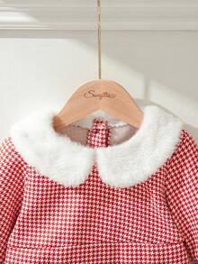 SHEIN Áo khoác lông trắng cổ điển họa tiết răng sói đỏ kiểu Pháp thanh lịch cho bé gái, mùa thu/đông - Màu Hồng baby - Xem 4
