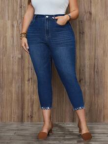 EMERY ROSE Plus Size Women Casual Rhinestone Pocket Jeans - Dark Wash - View 4