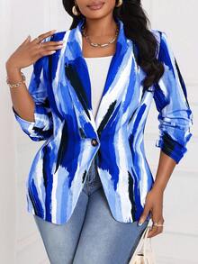 SHEIN Lady 2025 New Autumn And Winter Elegant Royal Blue Knitted New Product Plus Size Fluffy Coats Fall Women Outfits Fall Outfits Crew Neck Fall Clothes For Women Winter Clothes Halloween & Christmas - Royal Blue - View 4