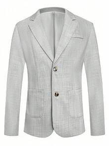 Manfinity Mode Men's Casual Blazer Jacket With Single-Breasted Lapel, Long Sleeve, Autumn - Grey - View 3