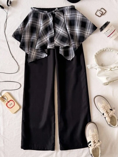 Loose Fit Casual Pants, Jazz Dance Street Style, One-Piece Lace-Up Plaid Design, Flattering Silhouette Fall Winter