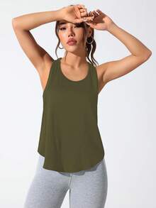 CourtClass 女式字母印花休闲健身运动背心 - 軍綠色 - 查看 5