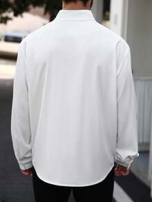 Manfinity Homme Plus Size Men's Casual Everyday Commute Simple Solid Color Fold Pleated Long Sleeve White Shirt, Spring/Autumn, For Fall - White - View 2