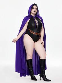 ROMWE Avant 大码女式万圣节派对俱乐部服装性感系带露背紧身衣 + 披肩两件套