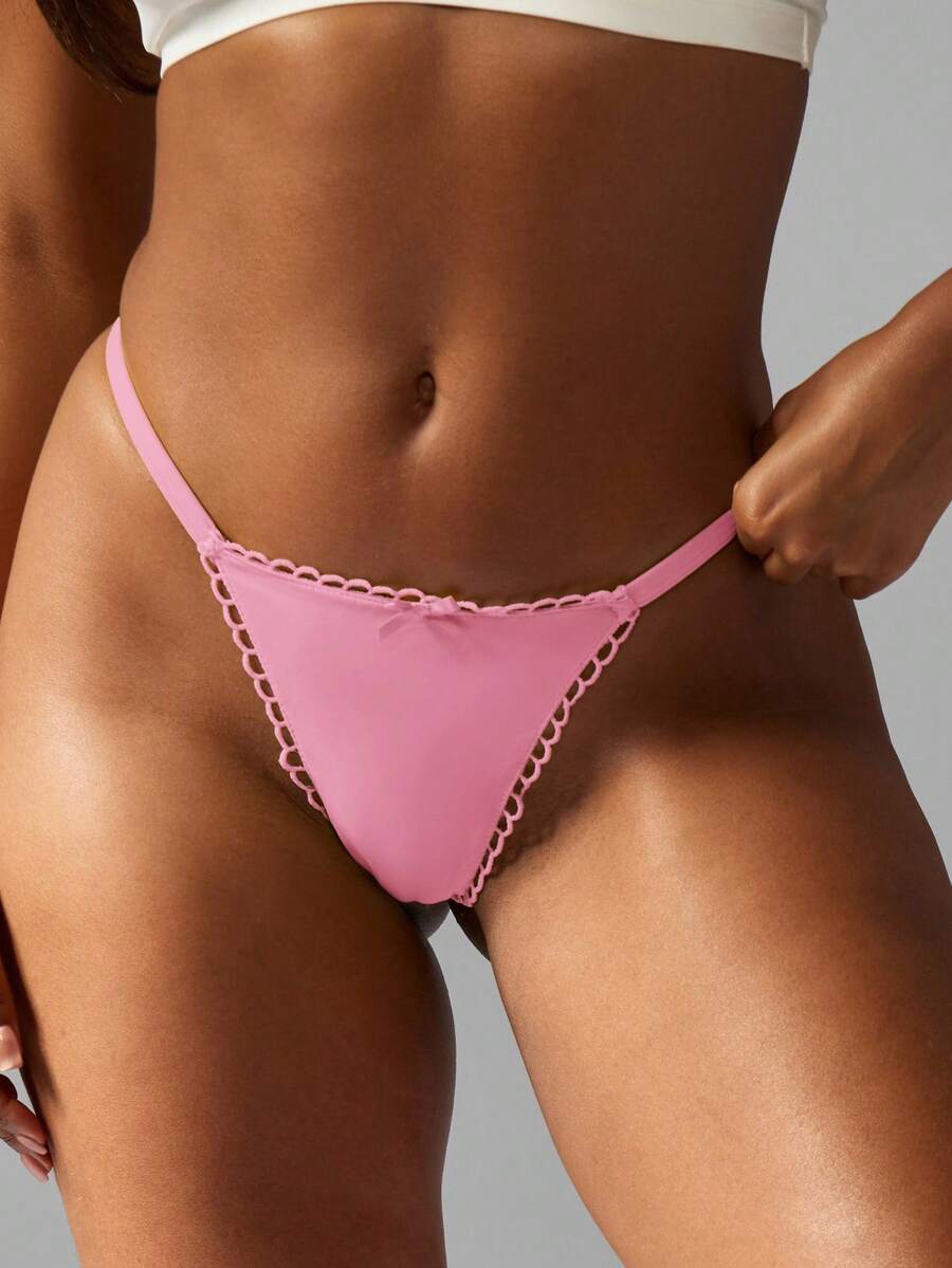 MISSGUIDED 精致扇形边丁字裤内衣无缝高腰巴西风格内裤内衣夏季沙滩泳装度假装必备 - 粉色 - 查看 1