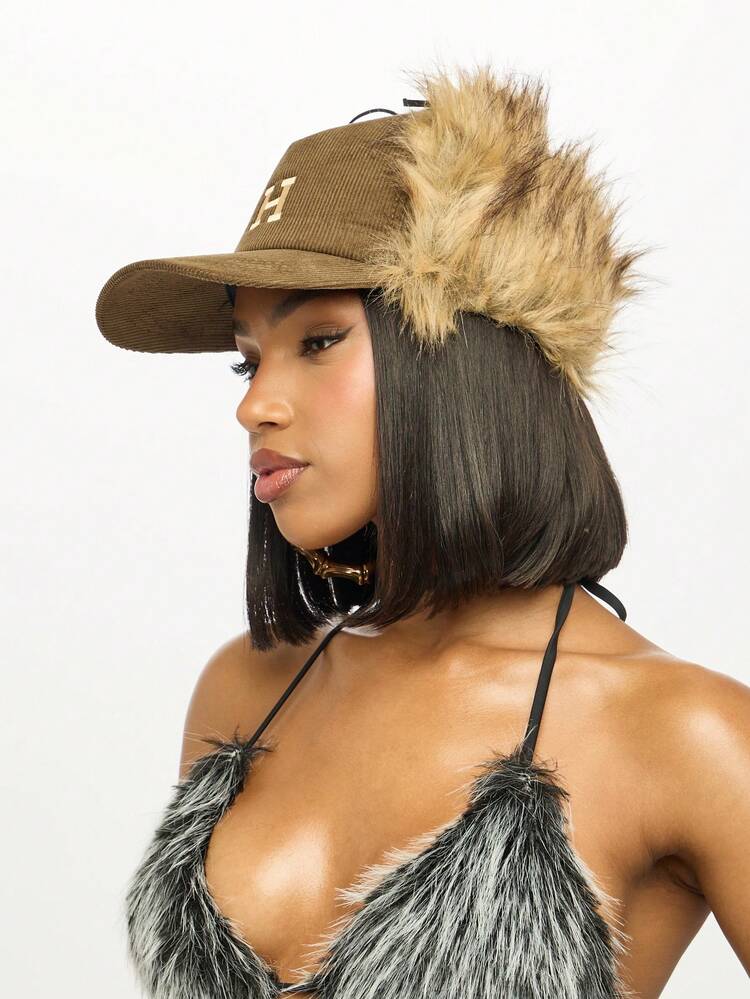 SUMWON WOMEN Corduroy Baseball Cap With Faux Fur Ear Warmers