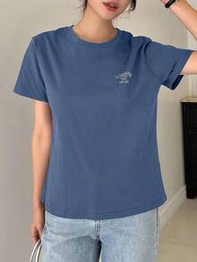 DAZY 字母印花短袖t恤 - 藍色 - 查看 3