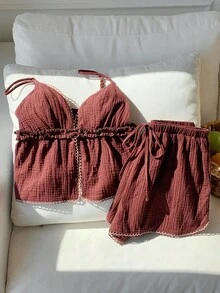 Comfortcana مجموعة كاجوال من قطعتين باللون البرغندي للنساء - عنابي اللون - مشاهدة 3
